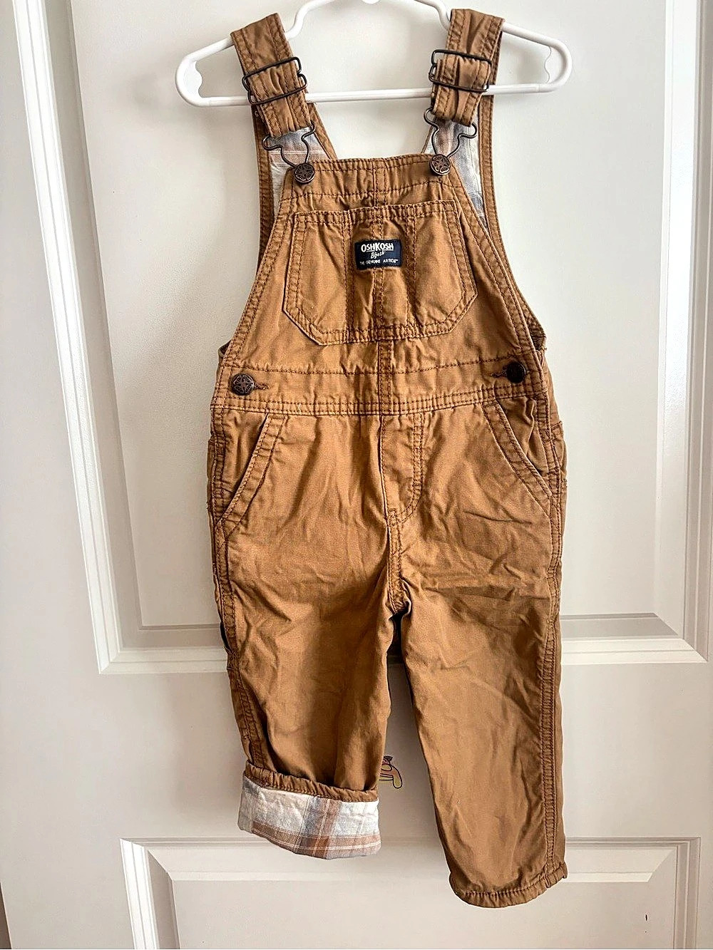 OshKosh Toddler Tan Lined Carpenter Overalls Size 2T EUC